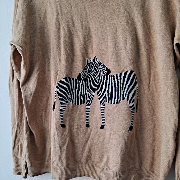 Madewell Camel Color Zebra Graphics Lightweight Crewneck Pull On Sweater - Sz XS - Picture 5 of 11